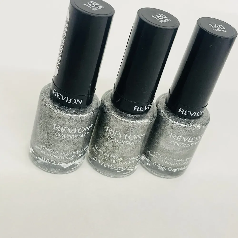 Lot Of‎ 3 Revlon Colorstay Nail Enamel #160 Sequin 0.4 Fl Oz Glitter Silver